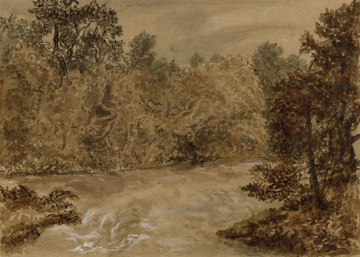 Mary Ann J. Thynne, Meeting of the North & South Esk at Dalkeith from the Bridge, Midlothian, Scotland – 1837 watercolour painting