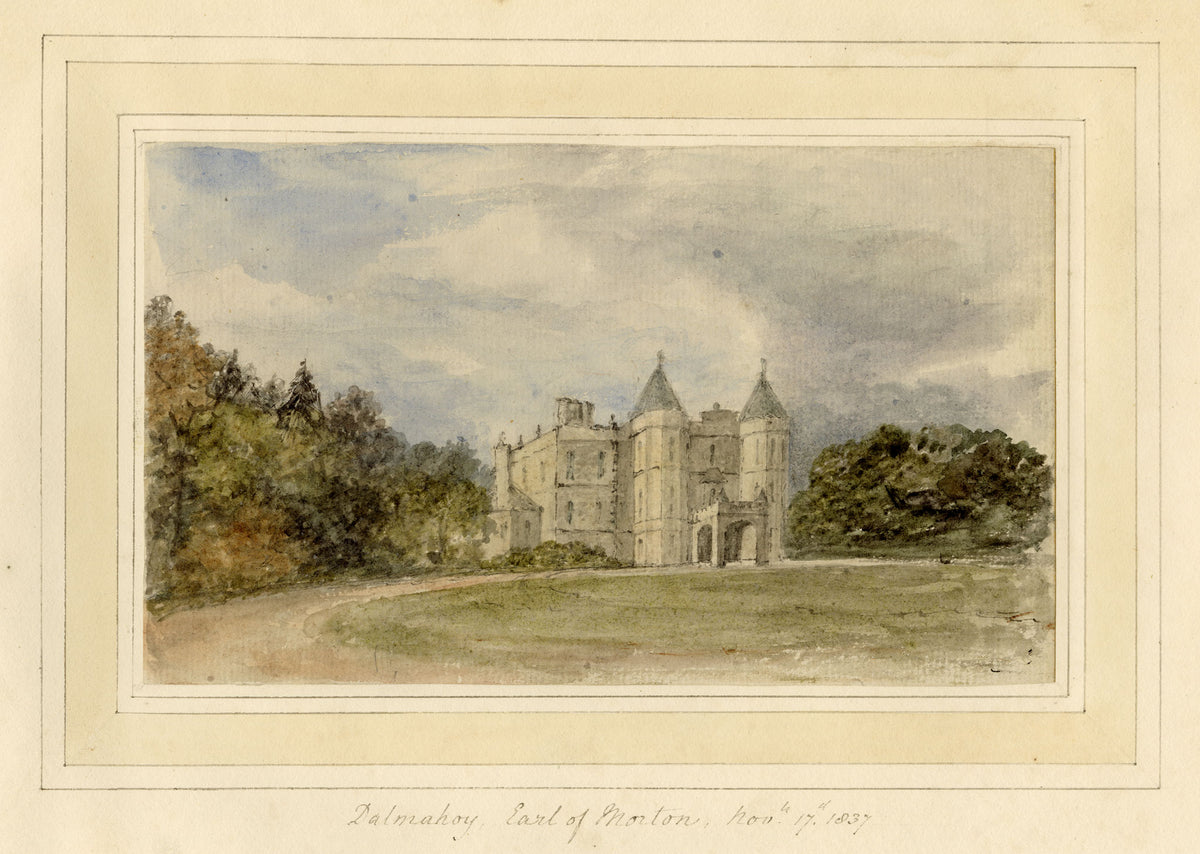 Mary Ann J. Thynne, Dalmahoy, Earl of Morton, near Edinburgh, Scotland – 1837 watercolour painting