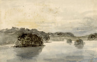 Mary Ann J. Thynne, Lake & Temple at Pitfour, Aberdeenshire, Scotland – 1837 watercolour painting