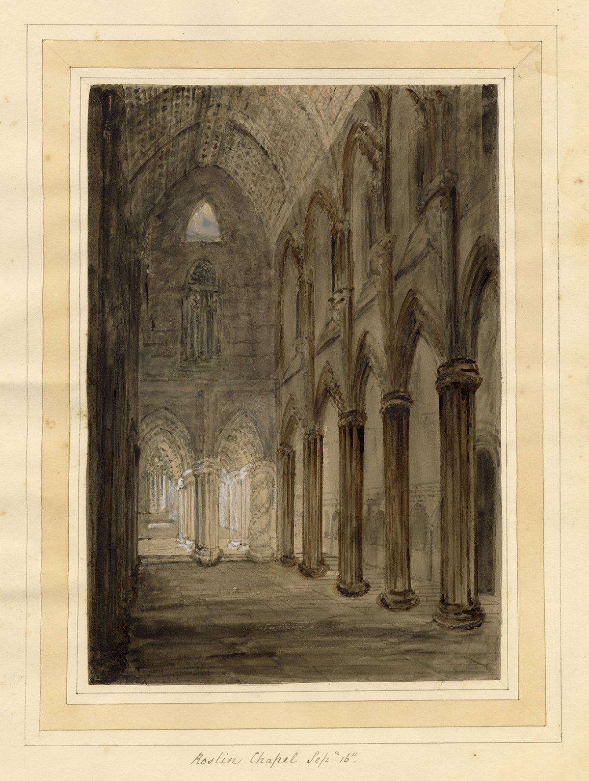 Mary Ann J. Thynne, Rosslyn Chapel, Midlothian, Scotland – 1837 watercolour painting