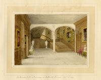 Mary Ann J. Thynne, Marble Hall & Staircase at Dalkeith Palace, Duke of Buccleuch, Midlothian, Scotland – 1837 watercolour painting