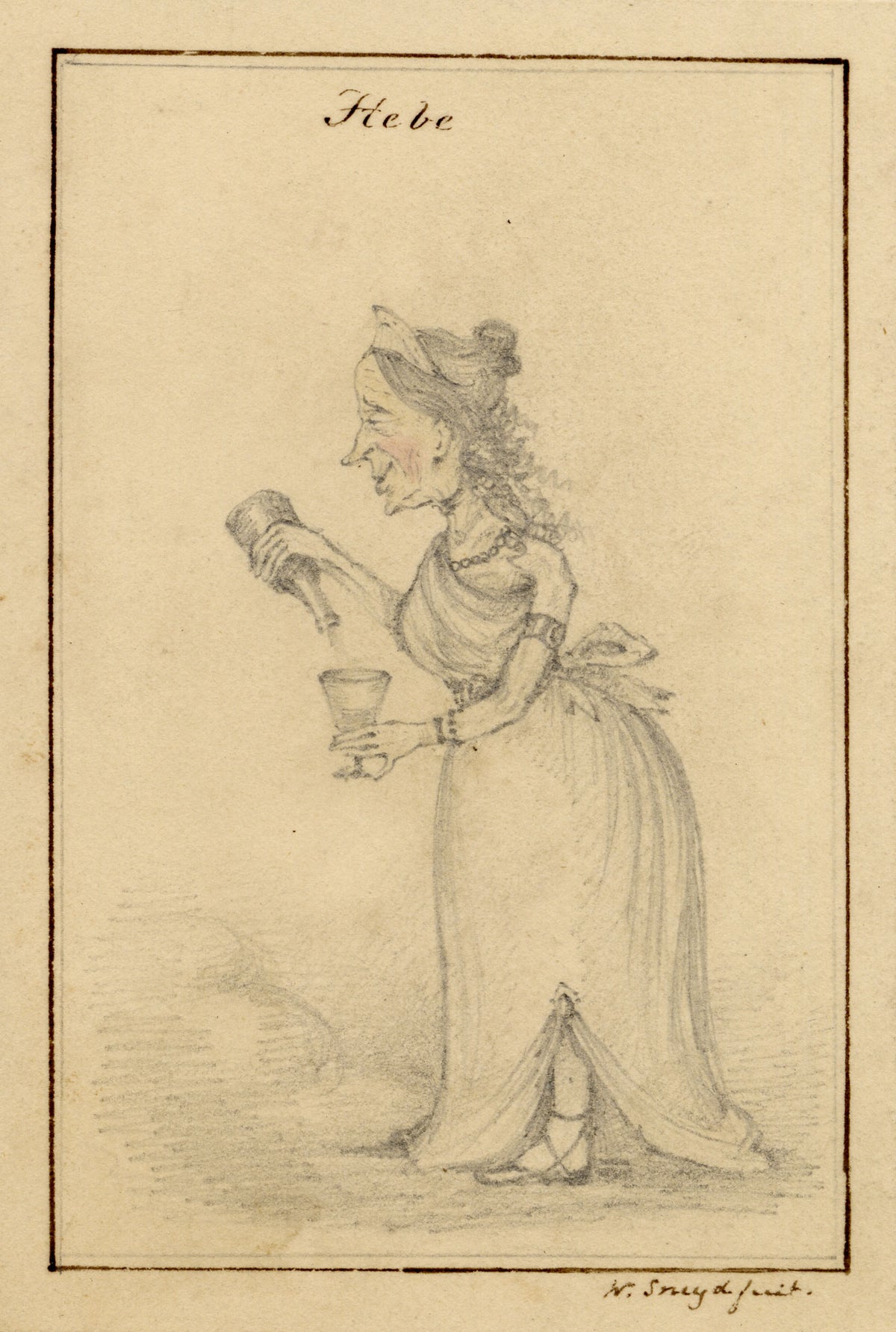 Walter Sneyd, Hebe Caricature, Greek Goddess in Human Form – Mid-19th-century graphite drawing