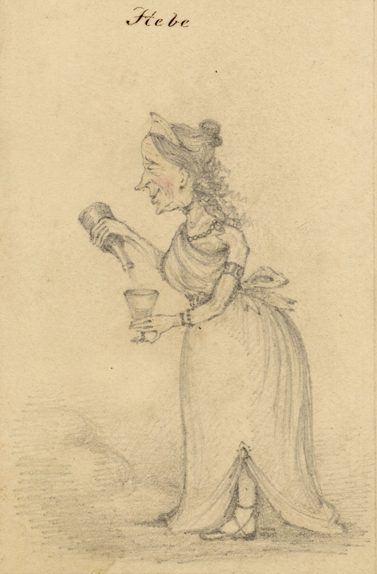 Walter Sneyd, Hebe Caricature, Greek Goddess in Human Form – Mid-19th-century graphite drawing