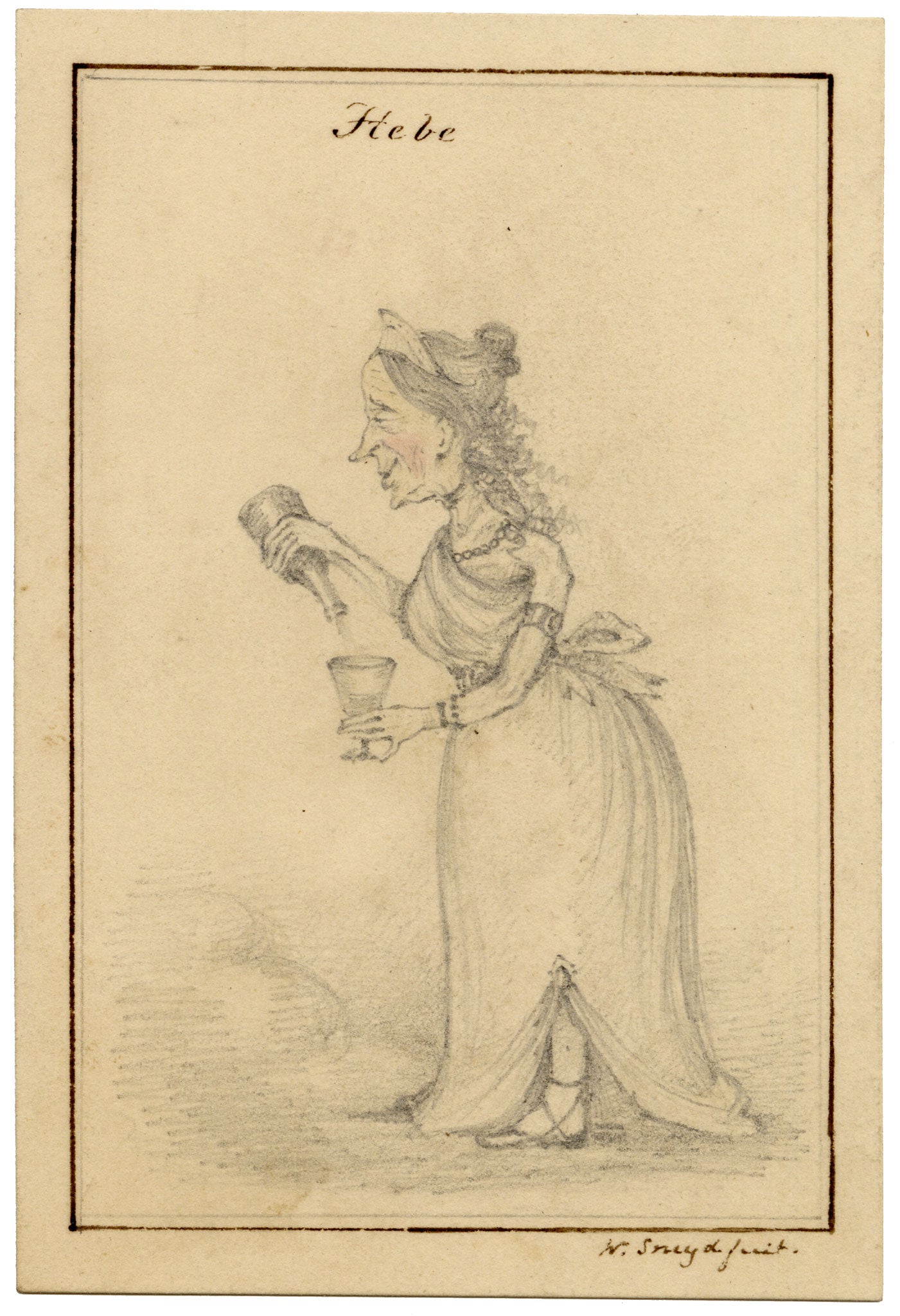 Walter Sneyd, Hebe Caricature, Greek Goddess in Human Form – Mid-19th-century graphite drawing