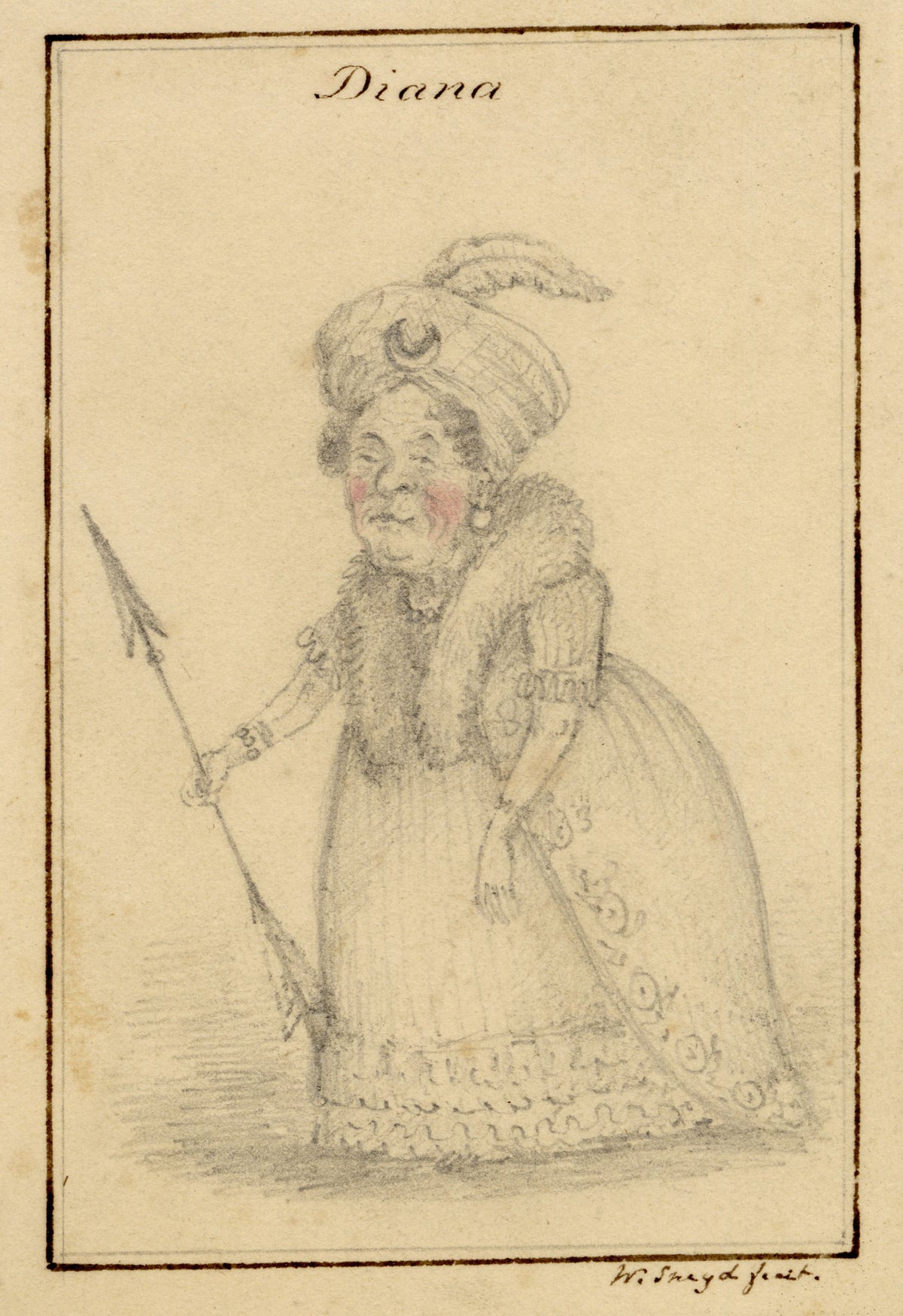 Walter Sneyd, Diana Caricature, Greek Goddess in Human Form – Mid-19th-century graphite drawing