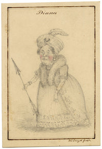 Walter Sneyd, Diana Caricature, Greek Goddess in Human Form – Mid-19th-century graphite drawing