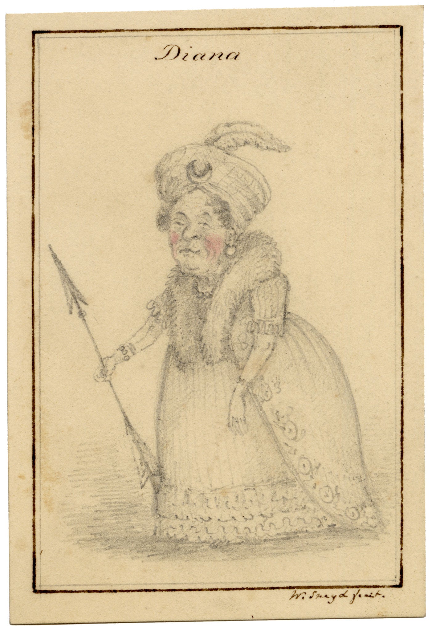 Walter Sneyd, Diana Caricature, Greek Goddess in Human Form – Mid-19th-century graphite drawing