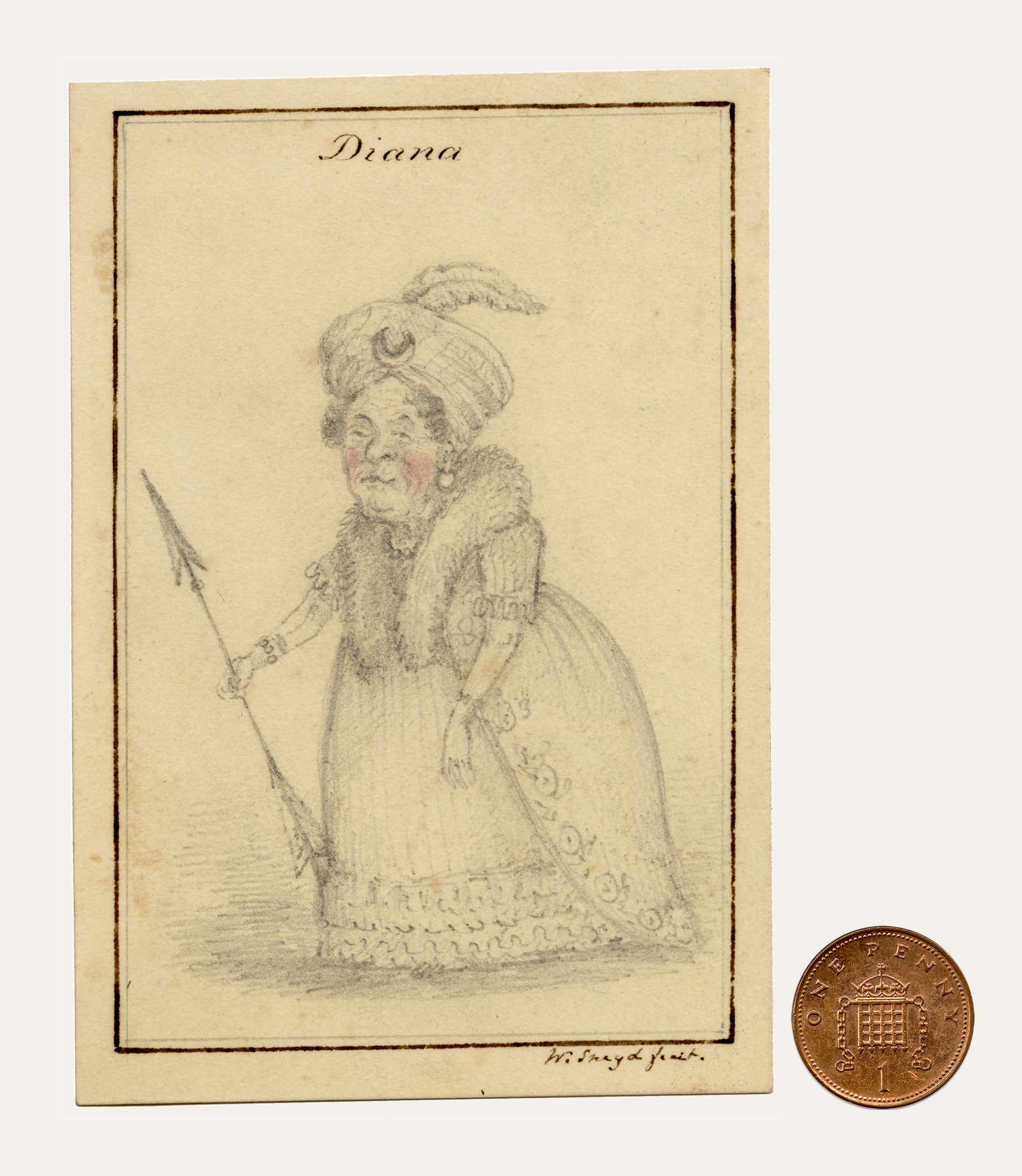 Walter Sneyd, Diana Caricature, Greek Goddess in Human Form – Mid-19th-century graphite drawing