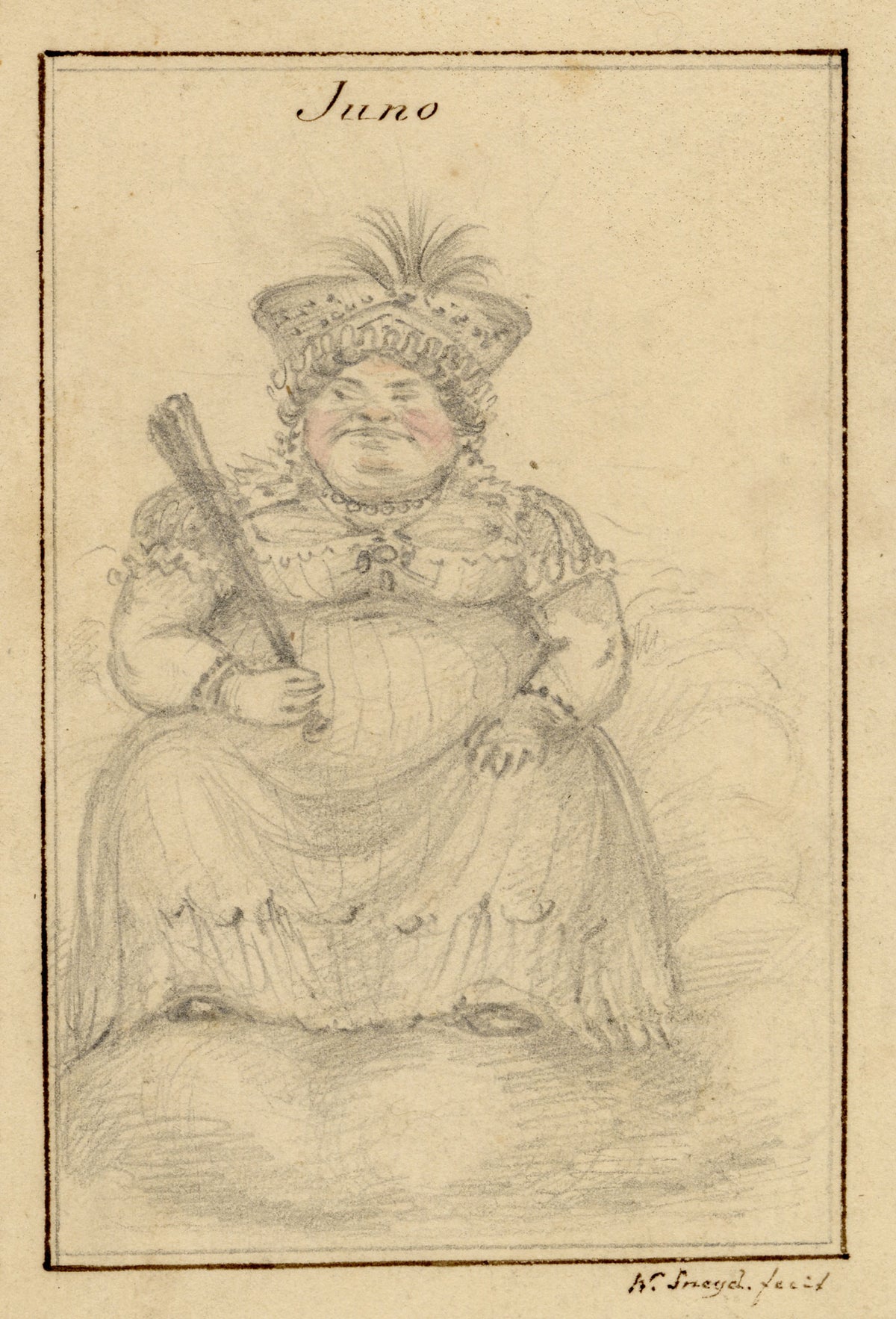 Walter Sneyd, Juno Caricature, Greek Goddess in Human Form – Mid-19th-century graphite drawing