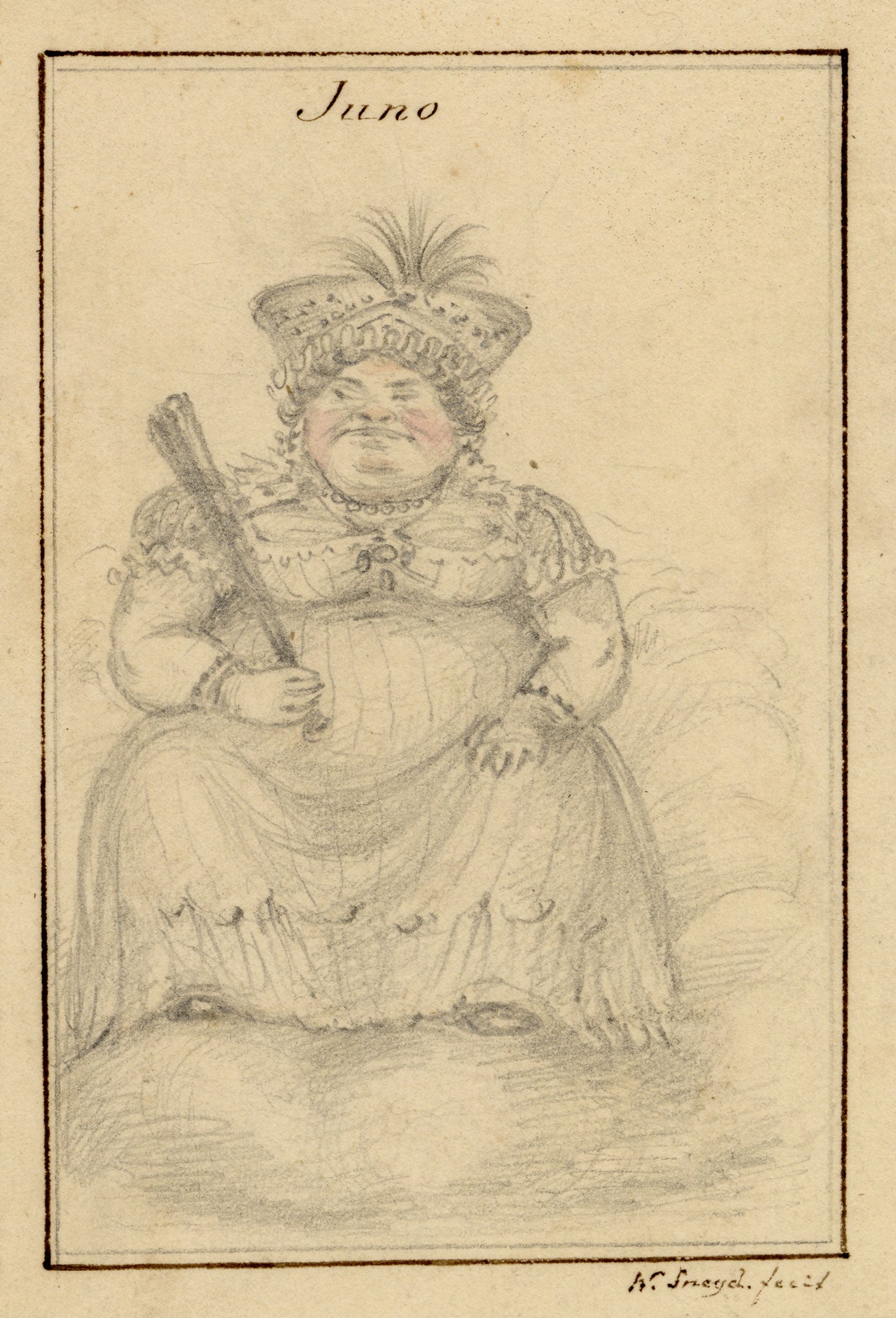 Walter Sneyd, Juno Caricature, Greek Goddess in Human Form – Mid-19th-century graphite drawing