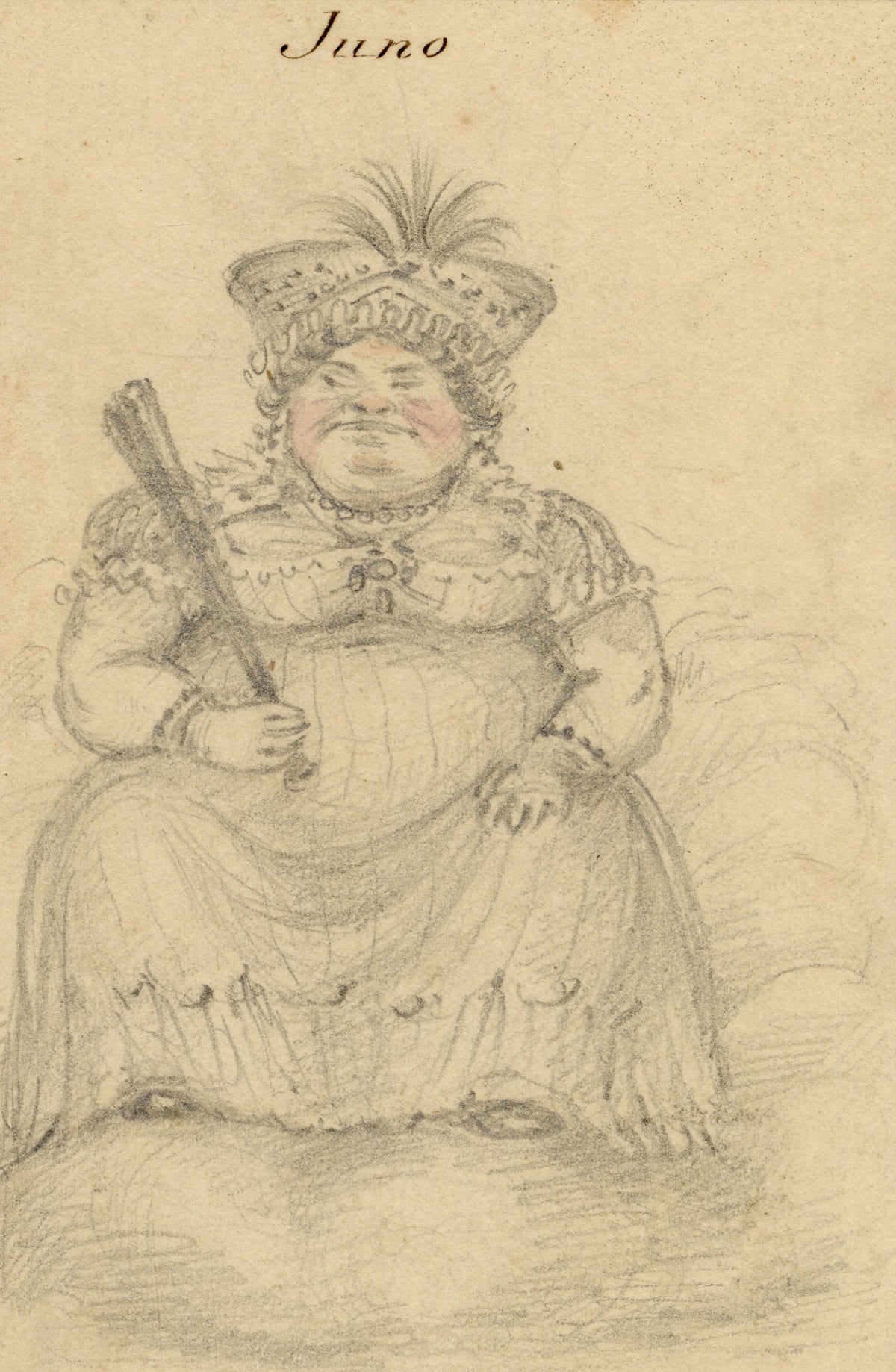 Walter Sneyd, Juno Caricature, Greek Goddess in Human Form – Mid-19th-century graphite drawing