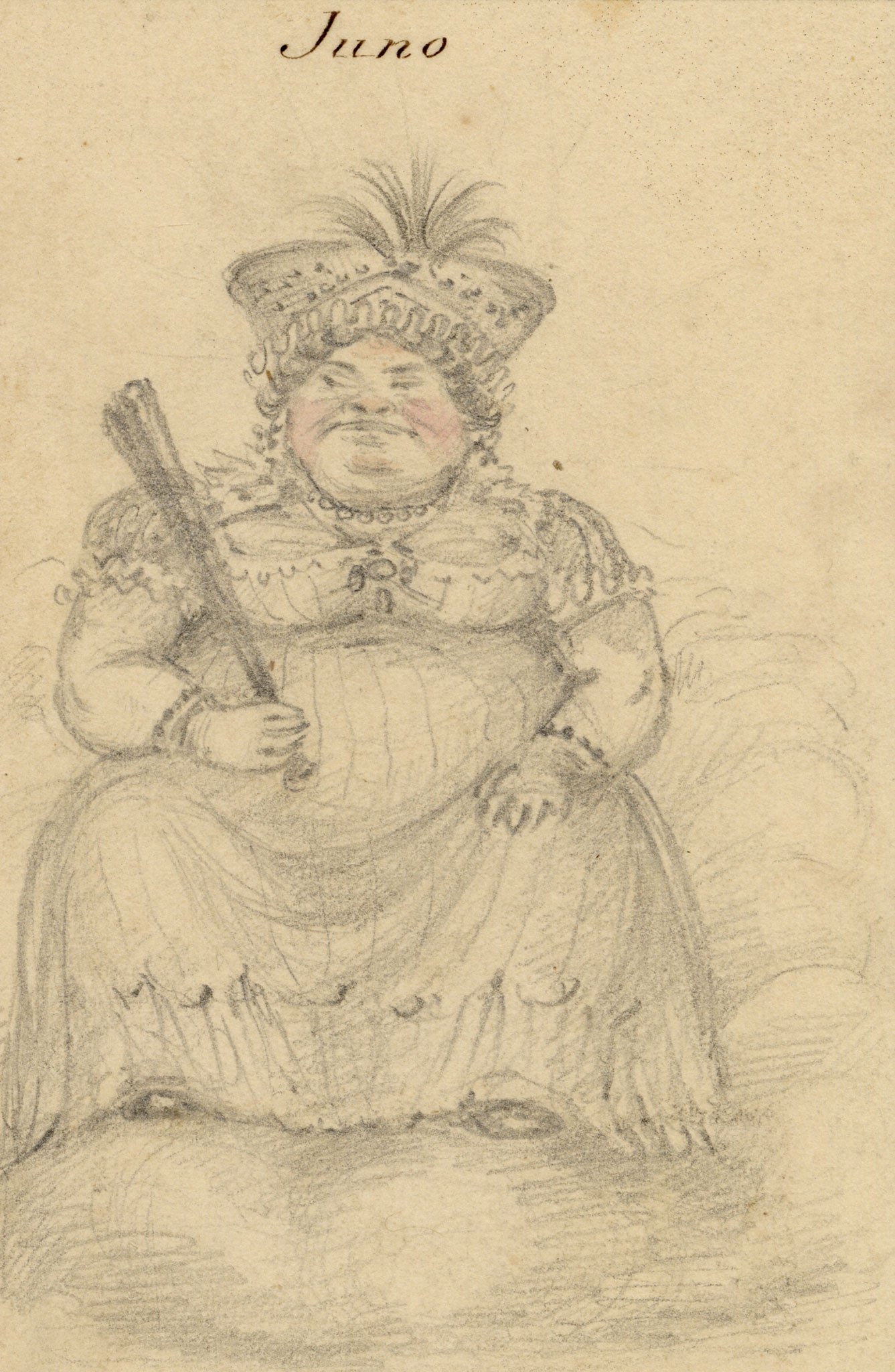 Walter Sneyd, Juno Caricature, Greek Goddess in Human Form – Mid-19th-century graphite drawing
