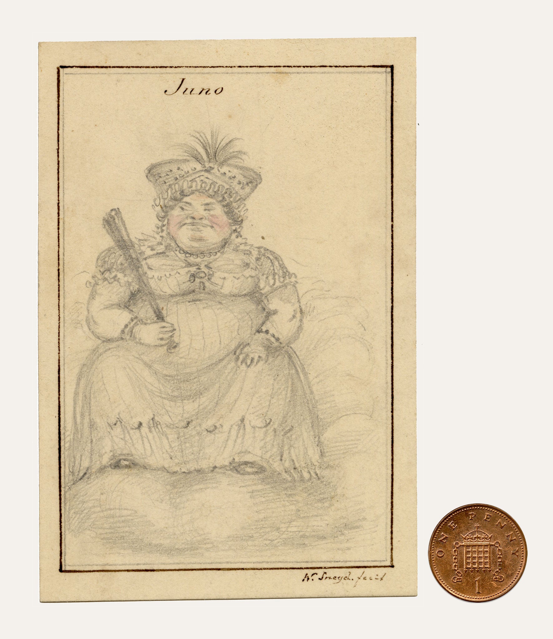 Walter Sneyd, Juno Caricature, Greek Goddess in Human Form – Mid-19th-century graphite drawing