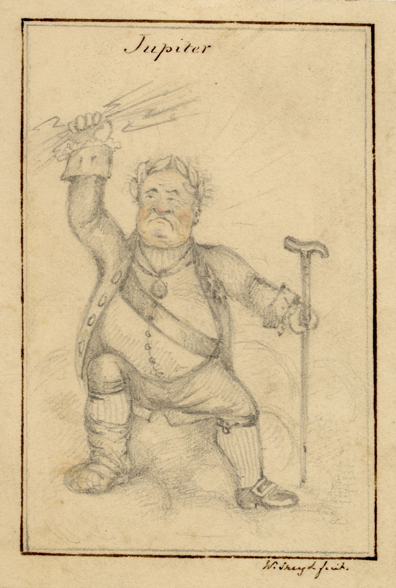 Walter Sneyd, Jupiter Caricature, Greek God in Human Form – Mid-19th-century graphite drawing