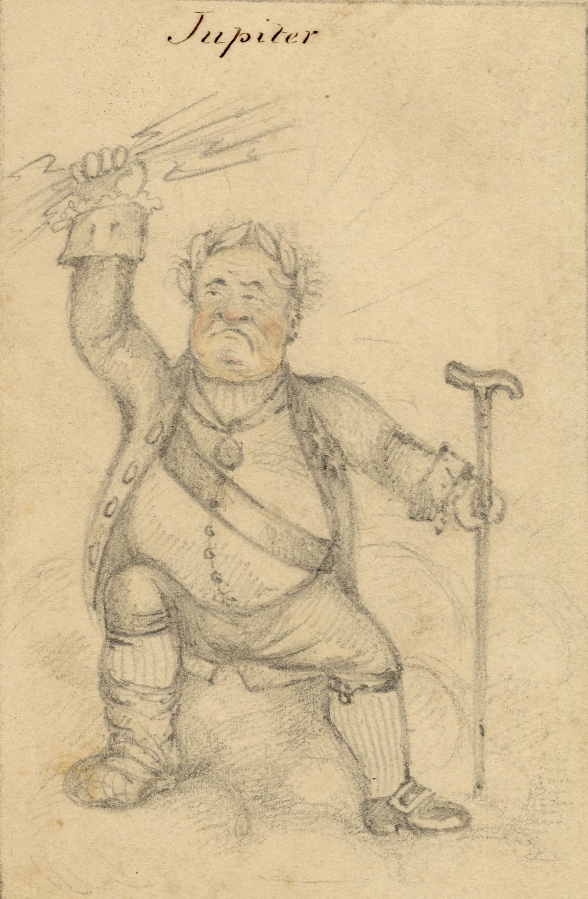 Walter Sneyd, Jupiter Caricature, Greek God in Human Form – Mid-19th-century graphite drawing