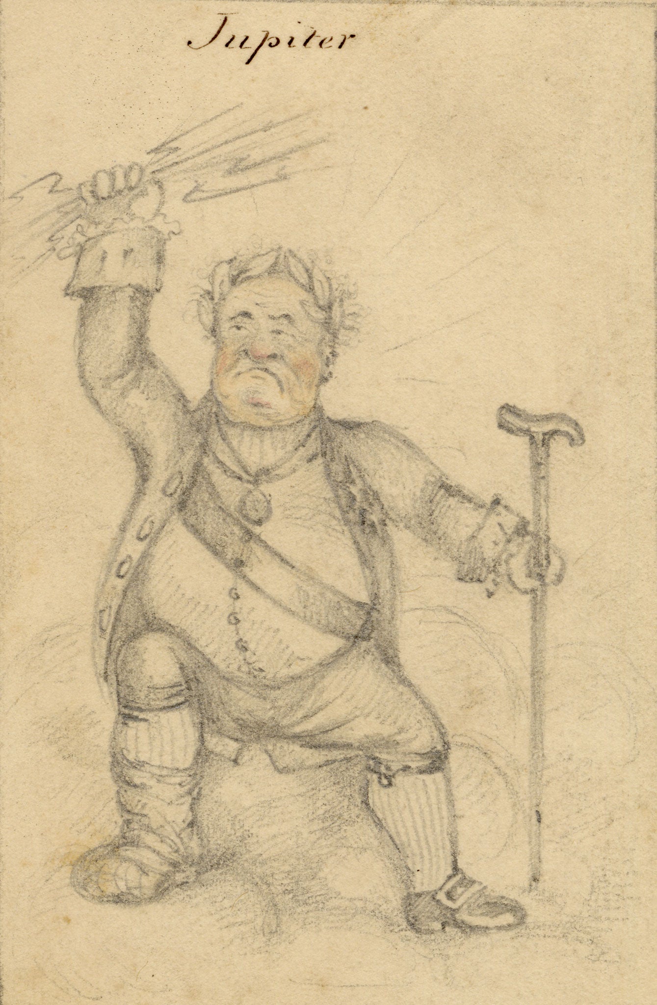 Walter Sneyd, Jupiter Caricature, Greek God in Human Form – Mid-19th-century graphite drawing