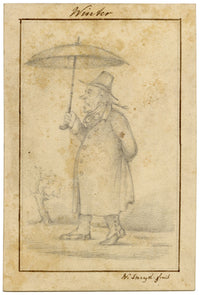 Walter Sneyd, Winter Caricature, Greek God Boreas in Human Form – Mid-19th-century graphite drawing