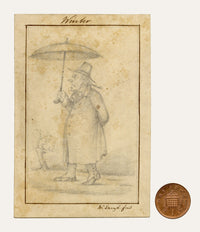 Walter Sneyd, Winter Caricature, Greek God Boreas in Human Form – Mid-19th-century graphite drawing