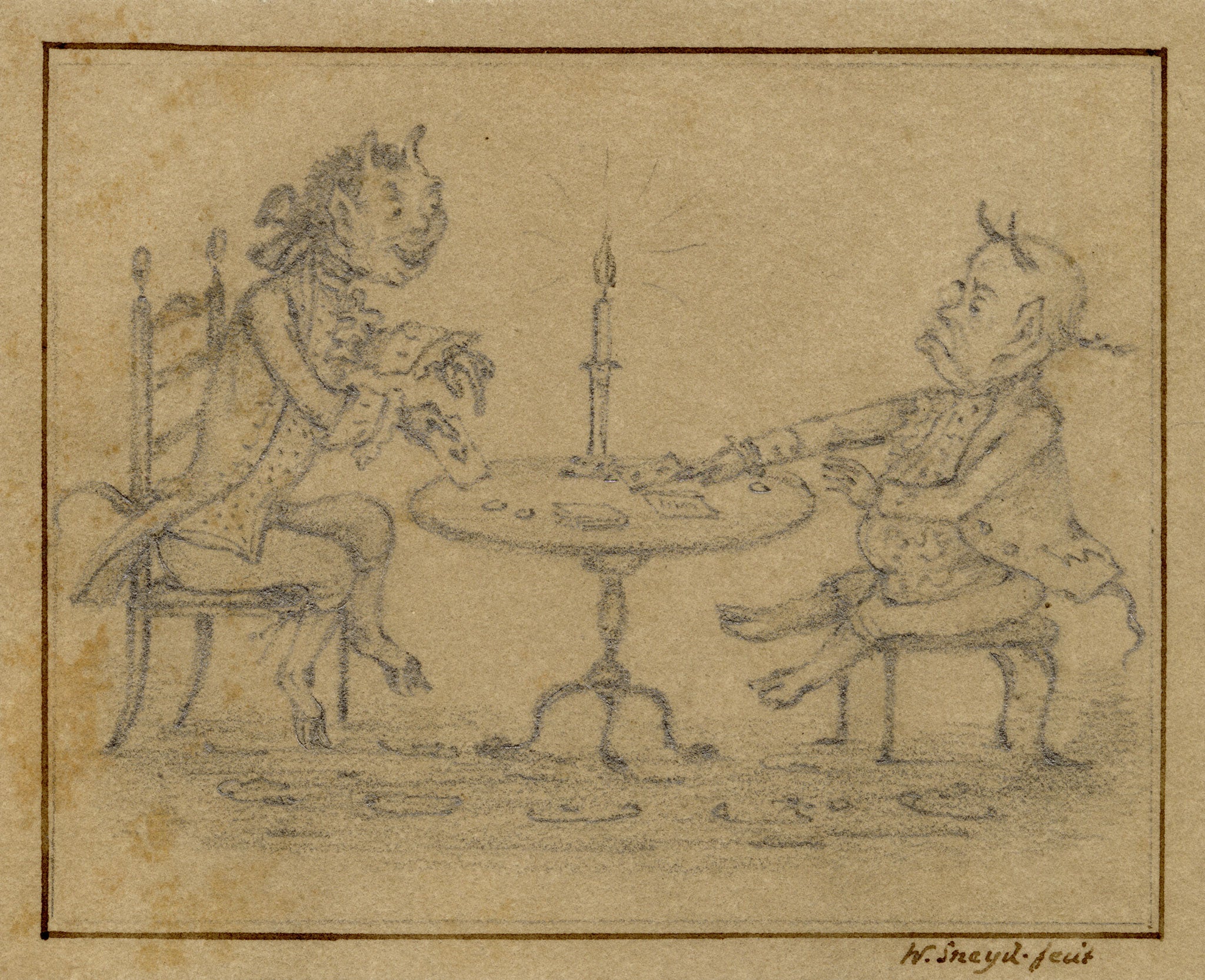 Walter Sneyd, Devils Playing Card Game Caricature – Mid-19th-century graphite drawing