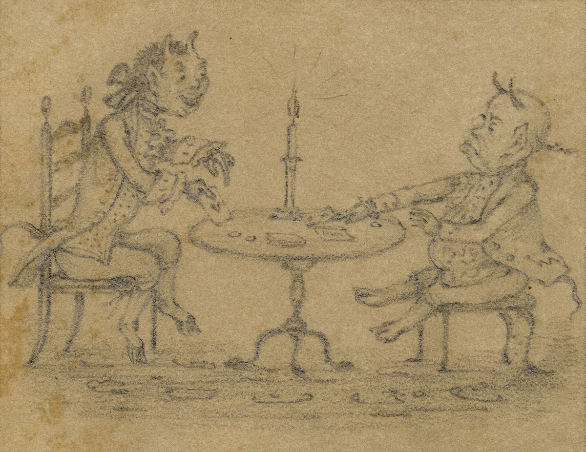 Walter Sneyd, Devils Playing Card Game Caricature – Mid-19th-century graphite drawing