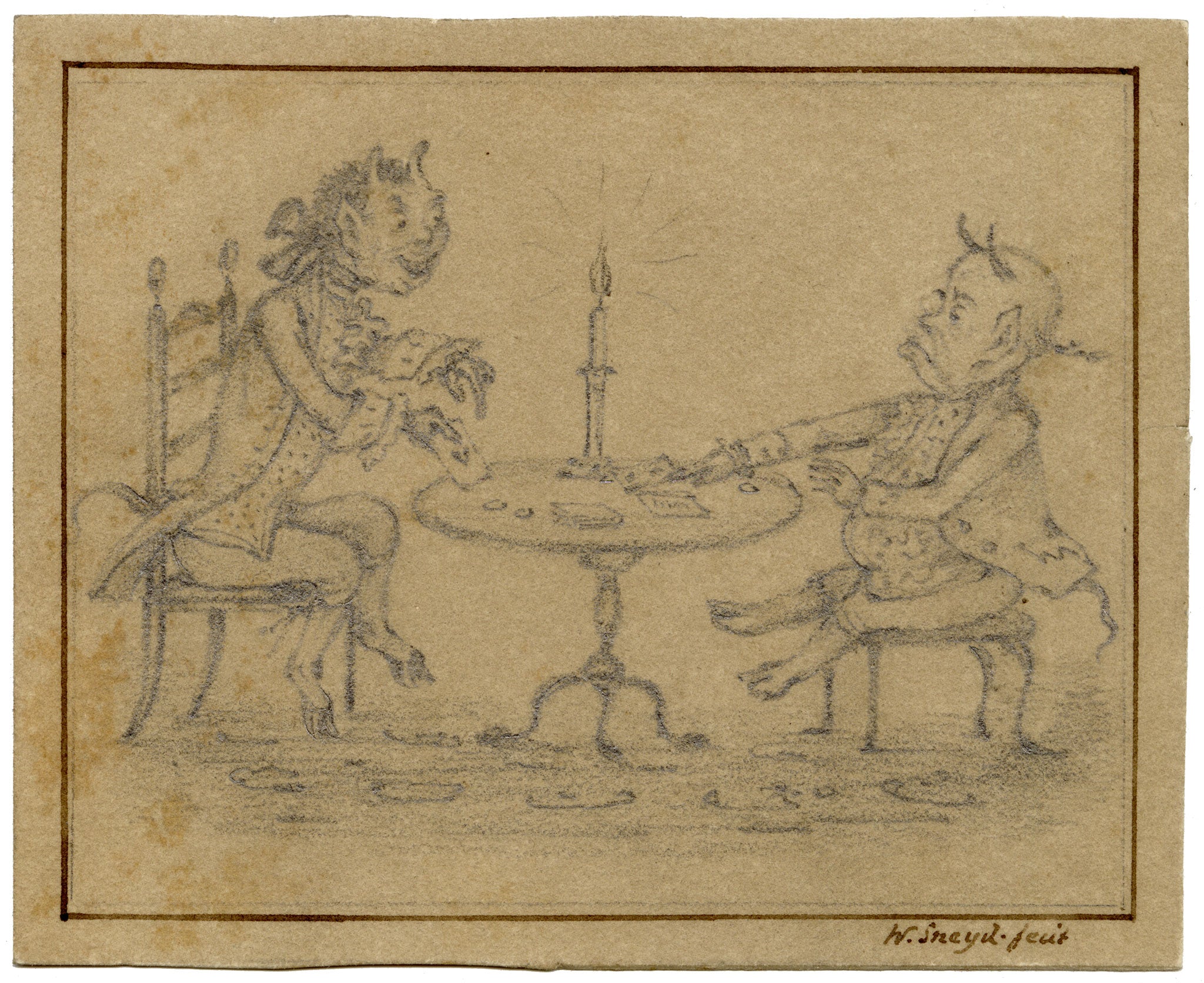 Walter Sneyd, Devils Playing Card Game Caricature – Mid-19th-century graphite drawing