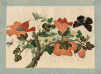Circle of Tingqua, 19th-century Chinese Pith Painting – Flowering Branch with Butterfly & Insects
