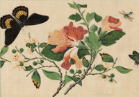 Circle of Tingqua, 19th-century Chinese Pith Painting – Flowering Branch with Butterflies & Insect