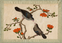 Antique 19th-century Chinese Pith Painting – Pair of Dove or Pigeon Birds on Flowering Branch