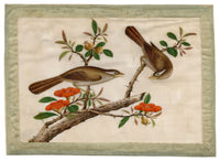 Antique 19th-century Chinese Pith Painting – Pair of Hwamei Birds on Persimmon Branch
