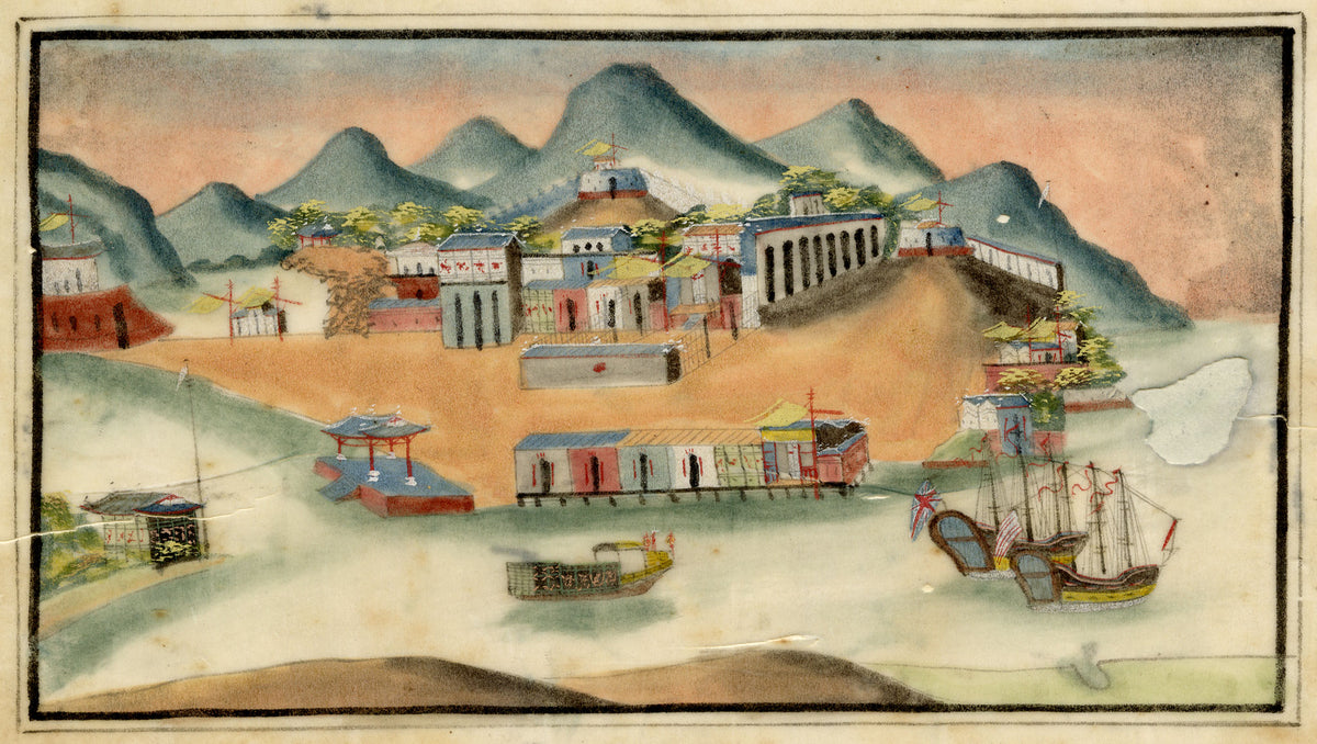 Antique 19th-century Chinese Pith Painting – Pearl River, Macau Harbour