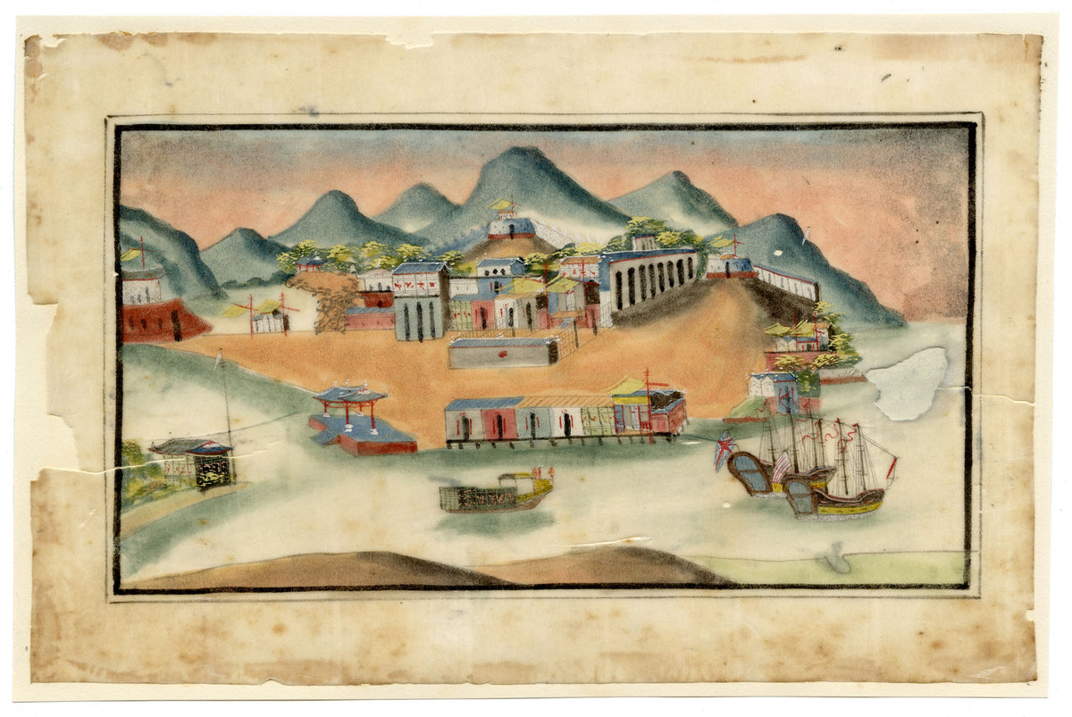 Antique 19th-century Chinese Pith Painting – Pearl River, Macau Harbour