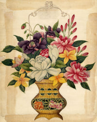 Antique 19th-century Chinese Pith Painting – Flower Bouquet in a Woven Vase