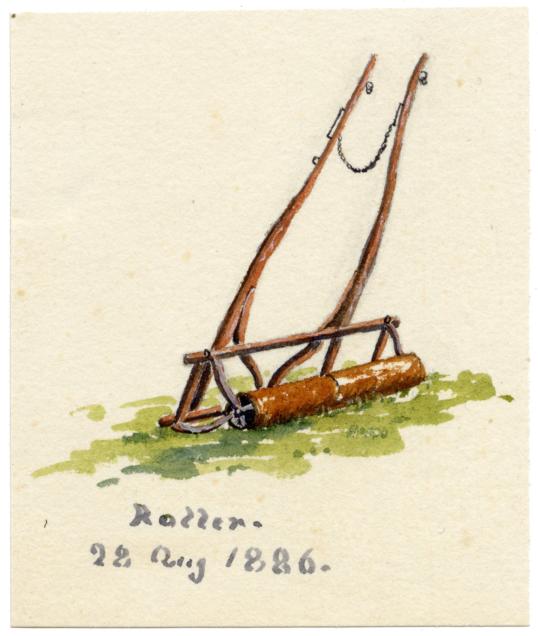 Rosa E. Neumann, Horse-drawn Land Roller Study in Miniature – 1886 watercolour painting