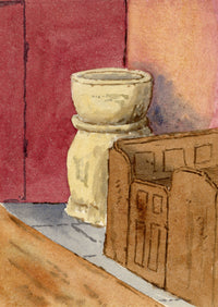 Rosa E. Neumann, Clyst St Lawrence Church, Norman Volcanic Stone Font, Devon – 1888 watercolour painting