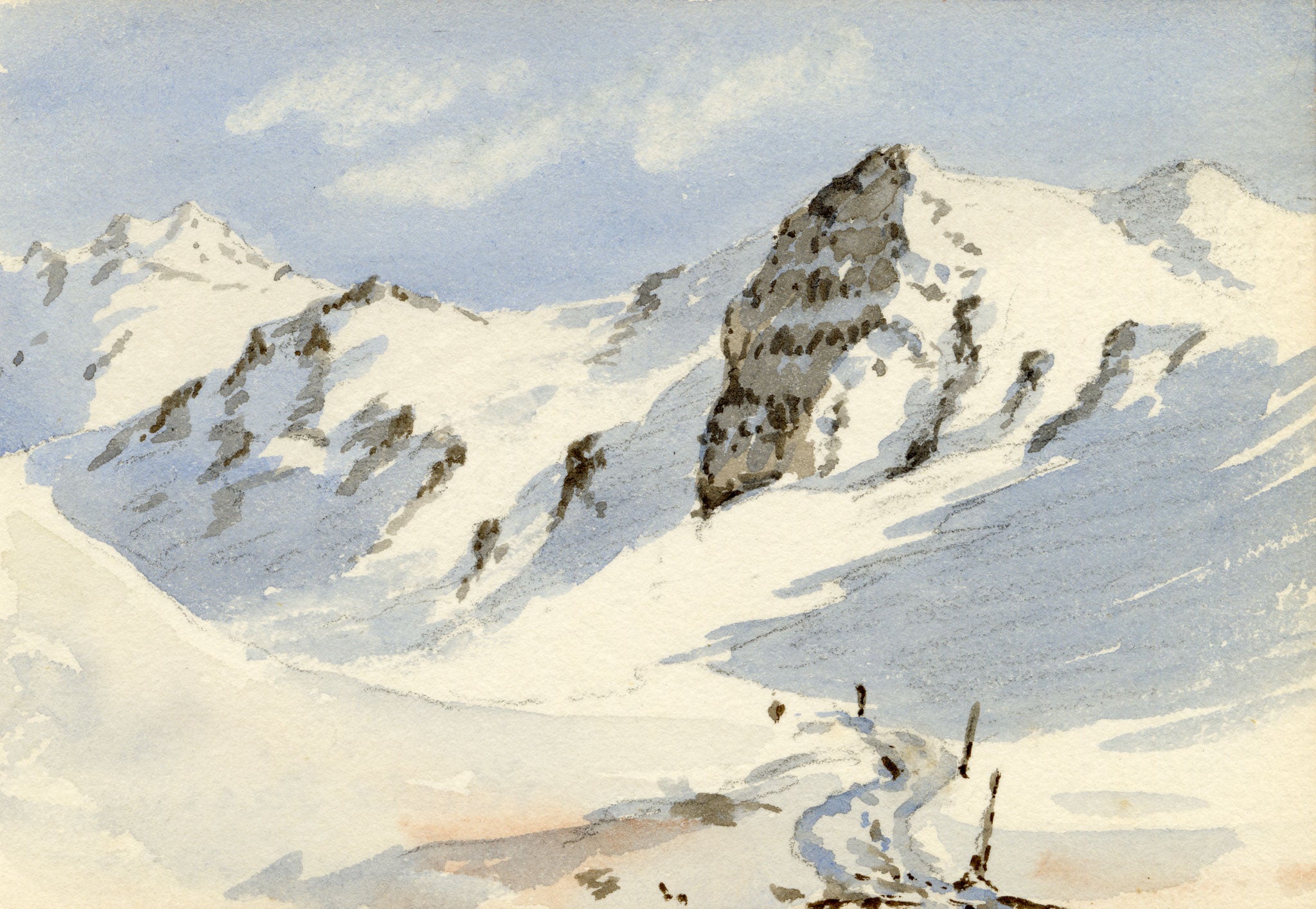 Rosa E. Neumann, Flüela Pass, Swiss Alps, Graubünden, Switzerland – 1900 watercolour painting