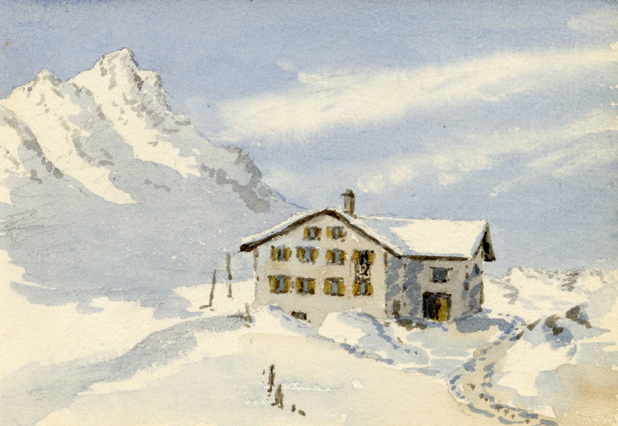 Rosa E. Neumann, Flüela Hospiz, Swiss Alps, Graubünden, Switzerland – 1900 watercolour painting