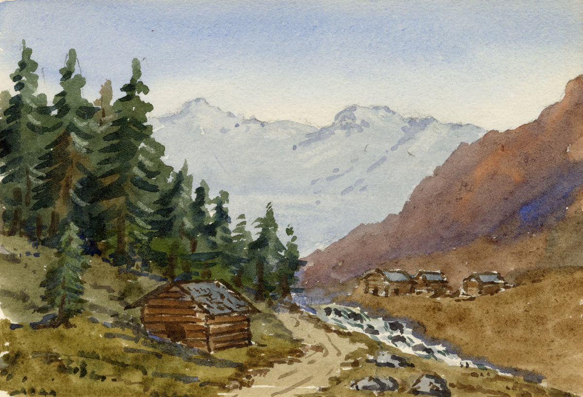 Rosa E. Neumann, Scaletta Glacier, Dischma Valley (Dischmatal), Graubünden, Switzerland – 1899 watercolour painting