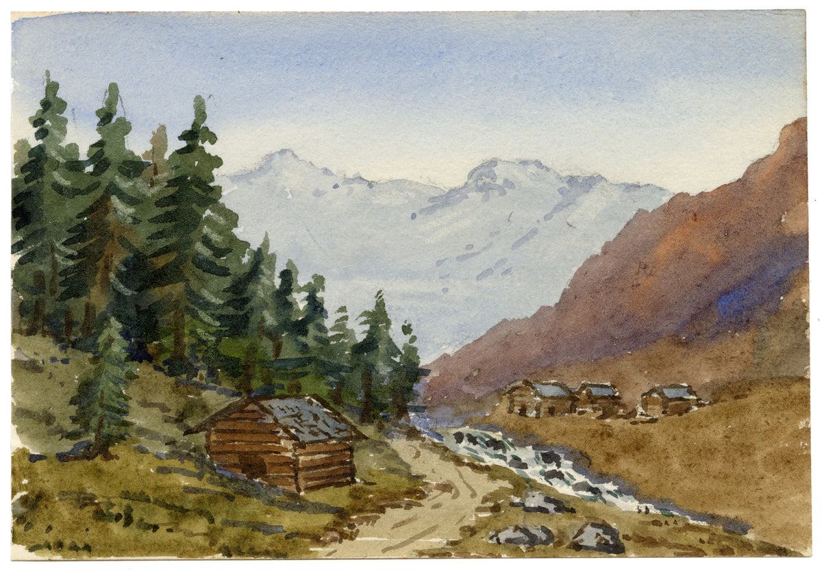 Rosa E. Neumann, Scaletta Glacier, Dischma Valley (Dischmatal), Graubünden, Switzerland – 1899 watercolour painting