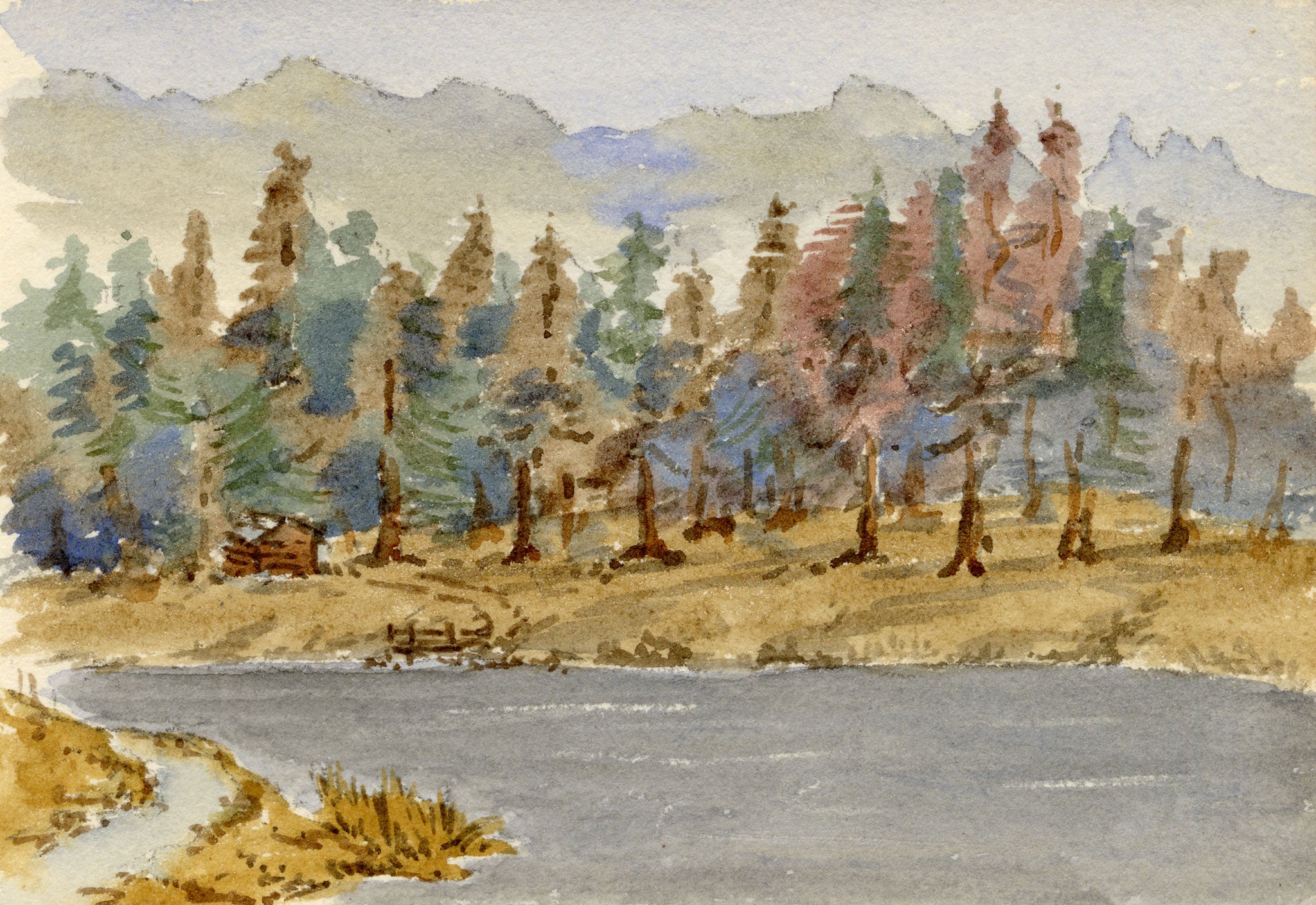 Rosa E. Neumann, Lake Schwarzsee, Laret, Davos, Switzerland – 1899 watercolour painting