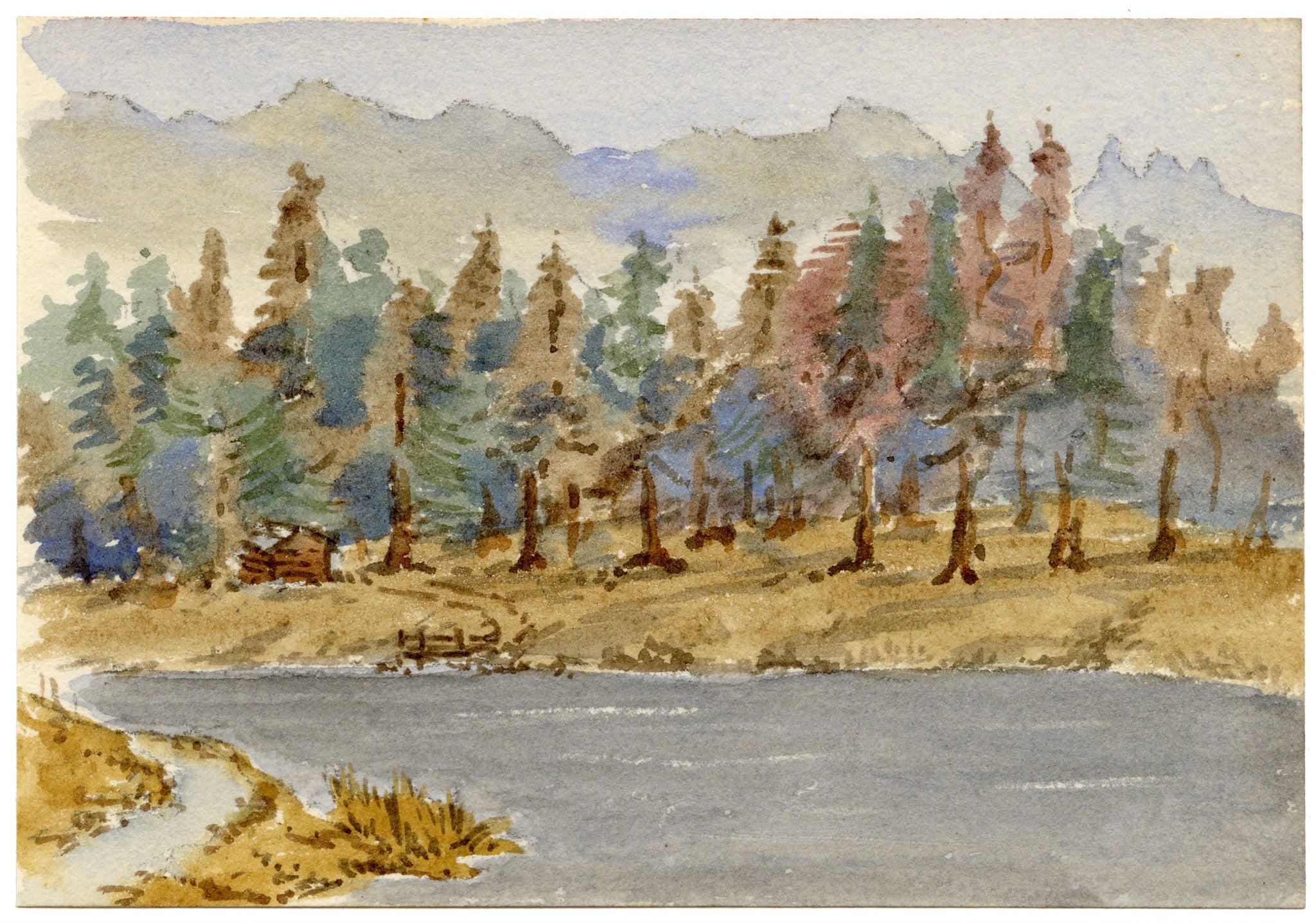 Rosa E. Neumann, Lake Schwarzsee, Laret, Davos, Switzerland – 1899 watercolour painting
