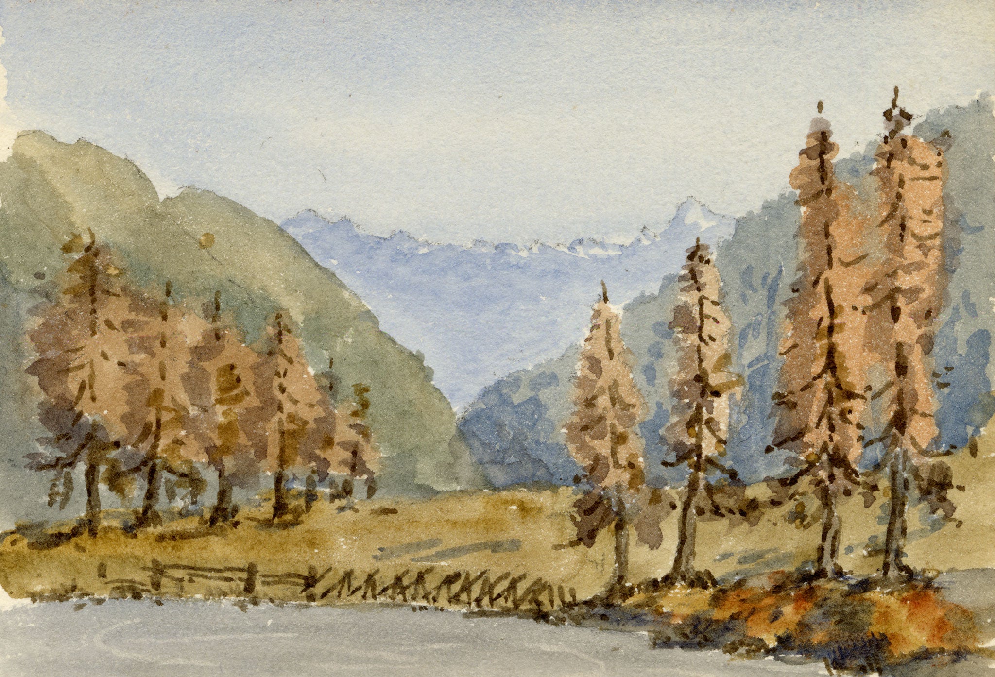 Rosa E. Neumann, Lake Schwarzsee, Laret, Davos, Switzerland – 1899 watercolour painting