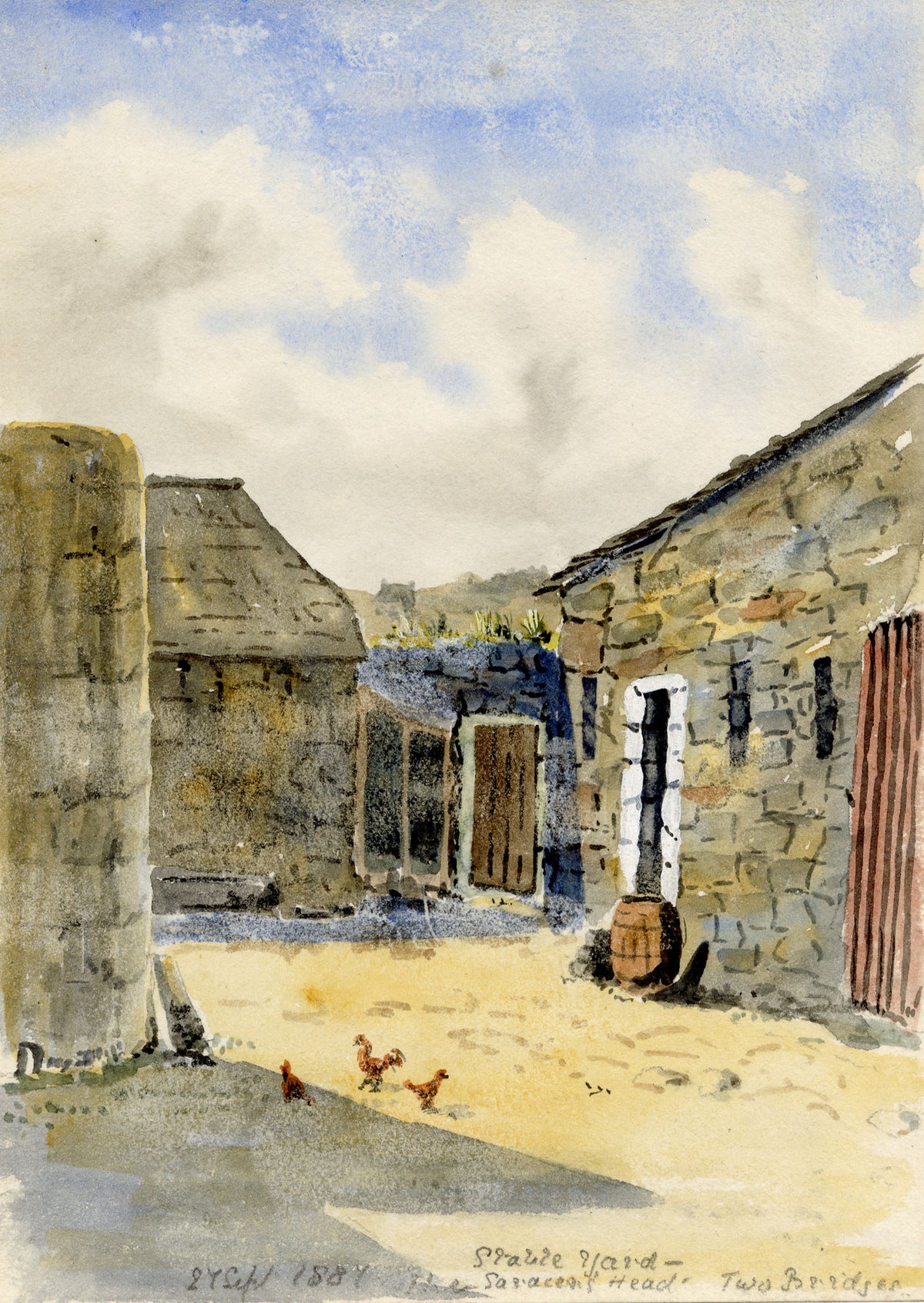 Rosa E. Neumann, Stableyard at Saracen’s Head Inn, Two Bridges, Dartmoor, Devon – 1887 watercolour painting