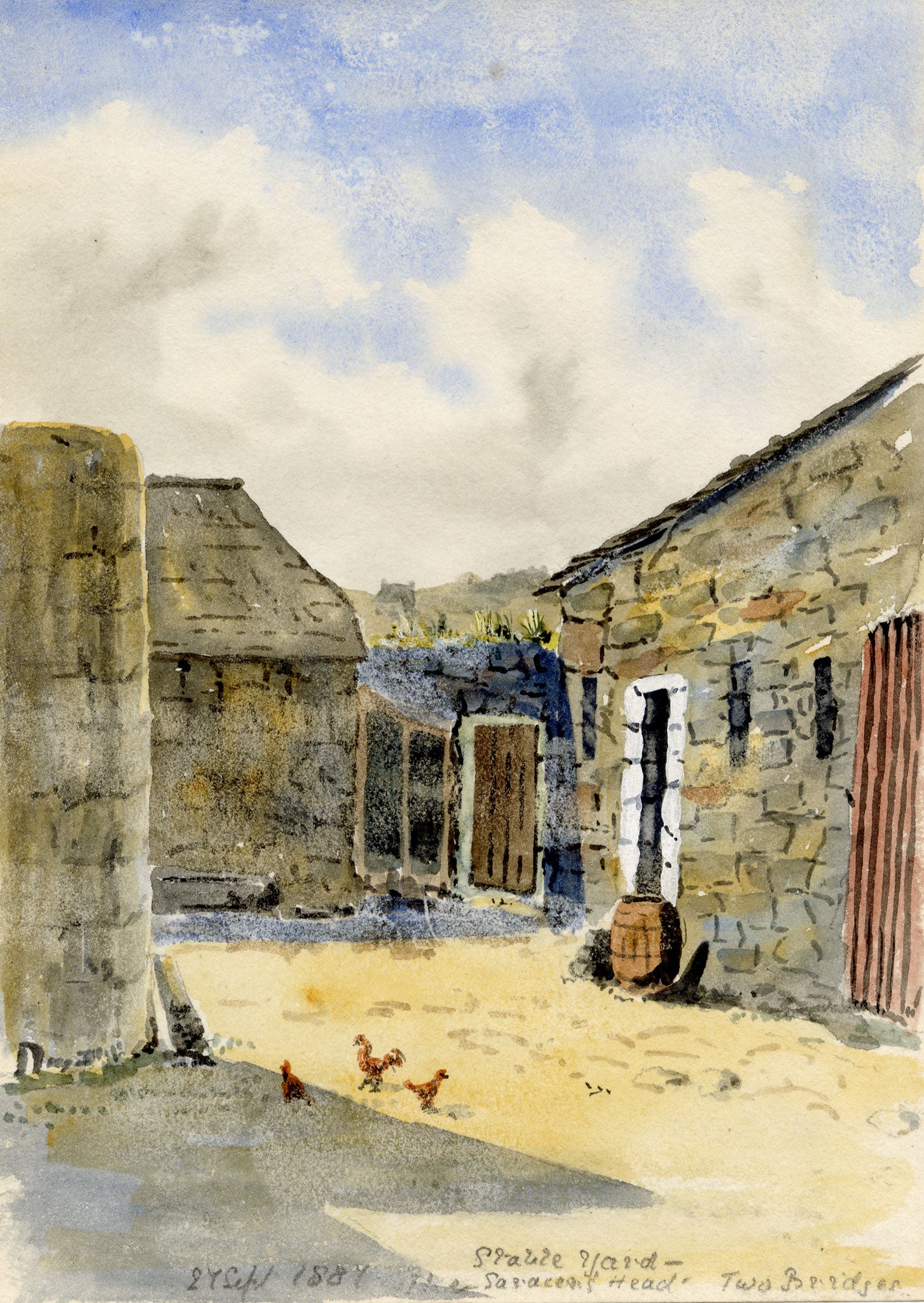 Rosa E. Neumann, Stableyard at Saracen’s Head Inn, Two Bridges, Dartmoor, Devon – 1887 watercolour painting