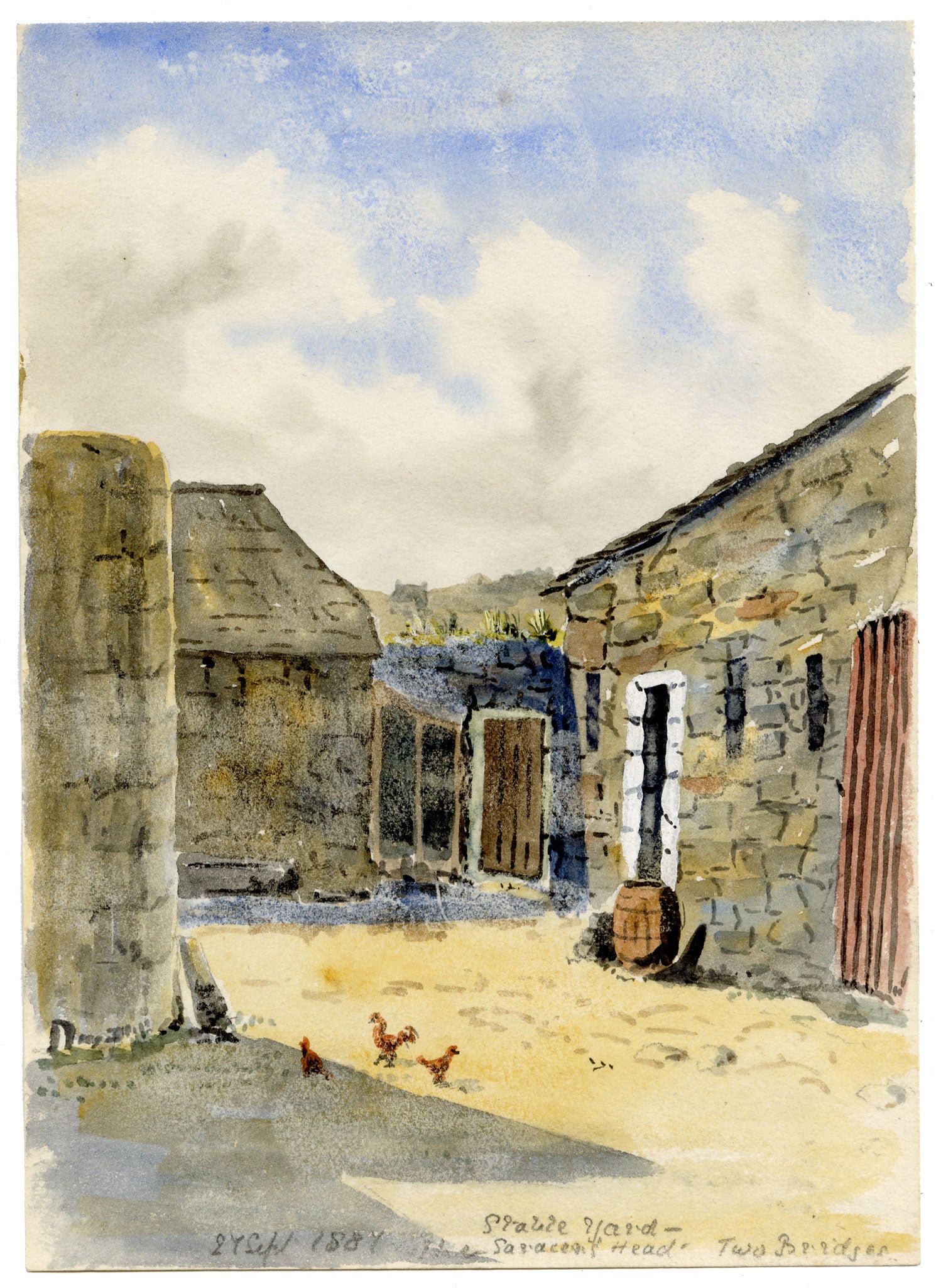 Rosa E. Neumann, Stableyard at Saracen’s Head Inn, Two Bridges, Dartmoor, Devon – 1887 watercolour painting