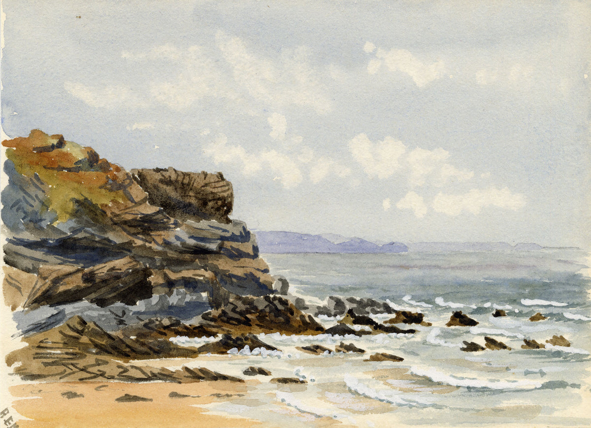 Rosa E. Neumann, Foot of Compass Point from the Breakwater, Bude, Cornwall – 1889 watercolour painting