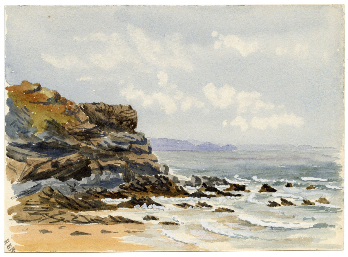 Rosa E. Neumann, Foot of Compass Point from the Breakwater, Bude, Cornwall – 1889 watercolour painting