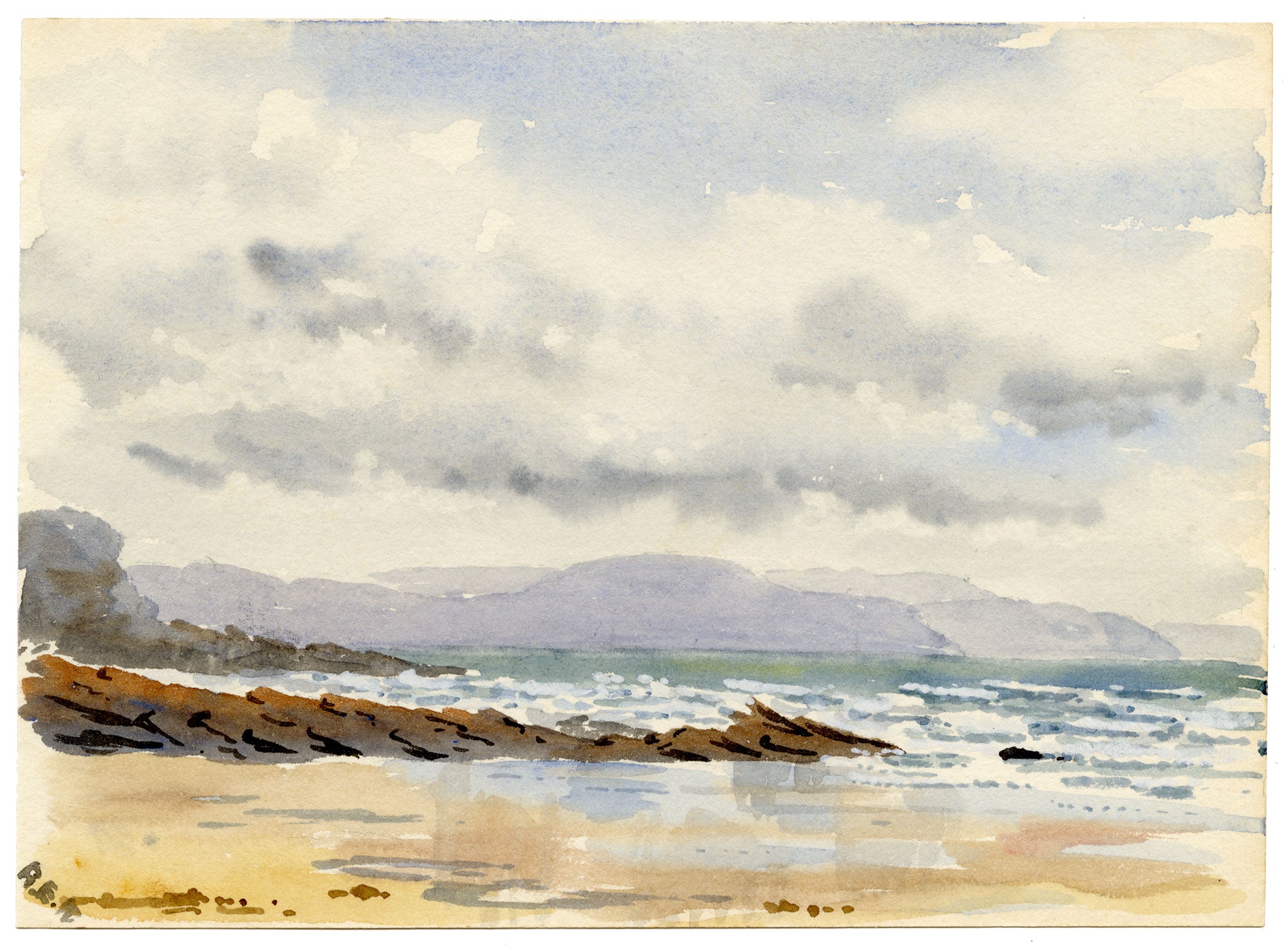 Rosa E. Neumann, Bude Bathing Beach, Cornwall – 1889 watercolour painting