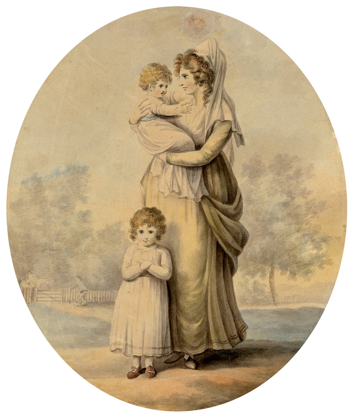 Attrib. Henry William Bunbury, Lady Rushout & Children – 18th-century watercolour painting