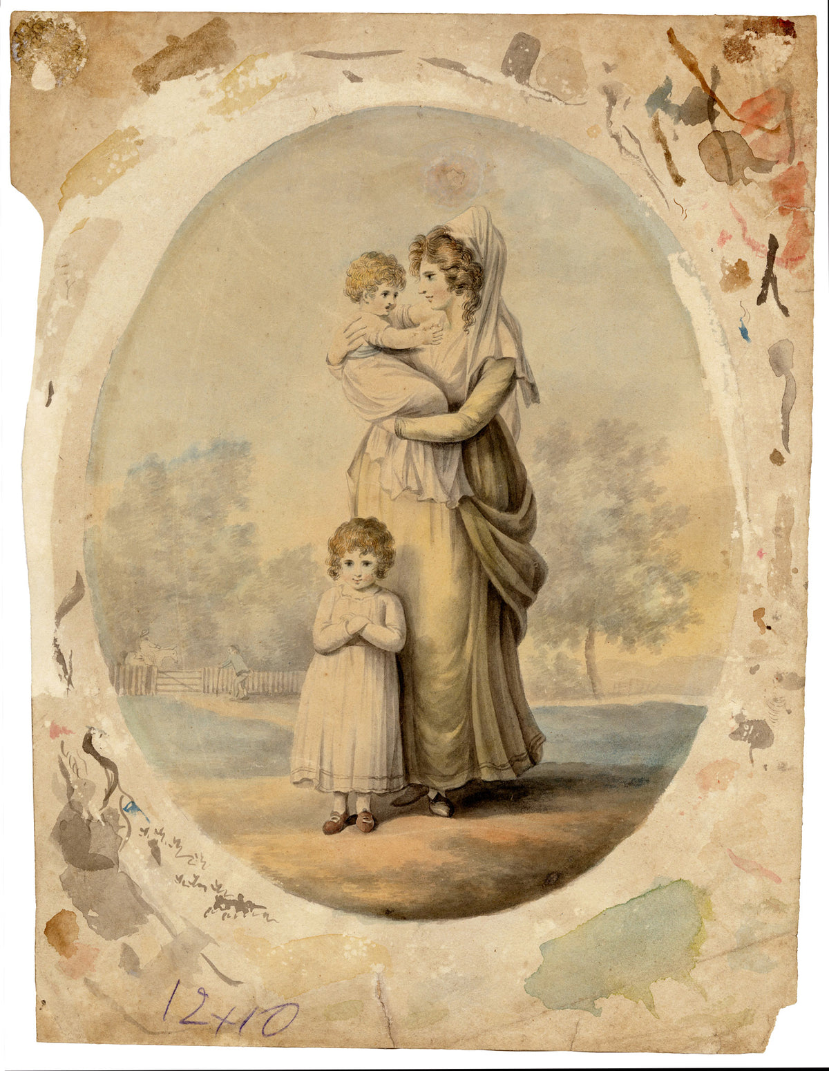 Attrib. Henry William Bunbury, Lady Rushout & Children – 18th-century watercolour painting