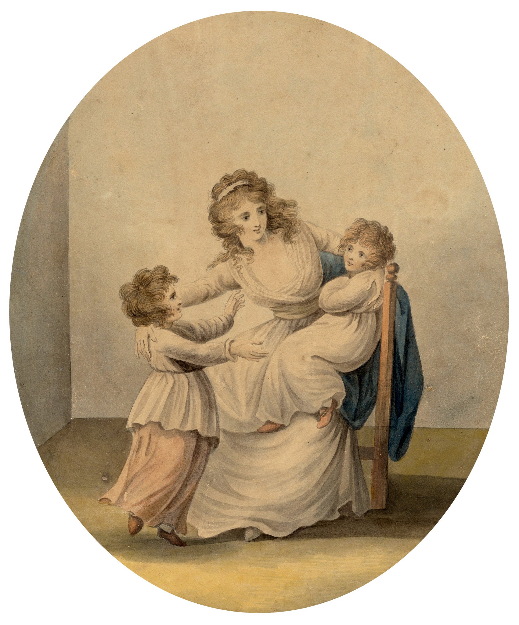 Attrib. Henry William Bunbury, Lady Rushout Seated & Children – 18th-century watercolour painting